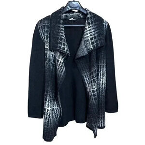 Ava Couture Mohair Blend Open Front Cardigan Sweater Black/White Womens Medium